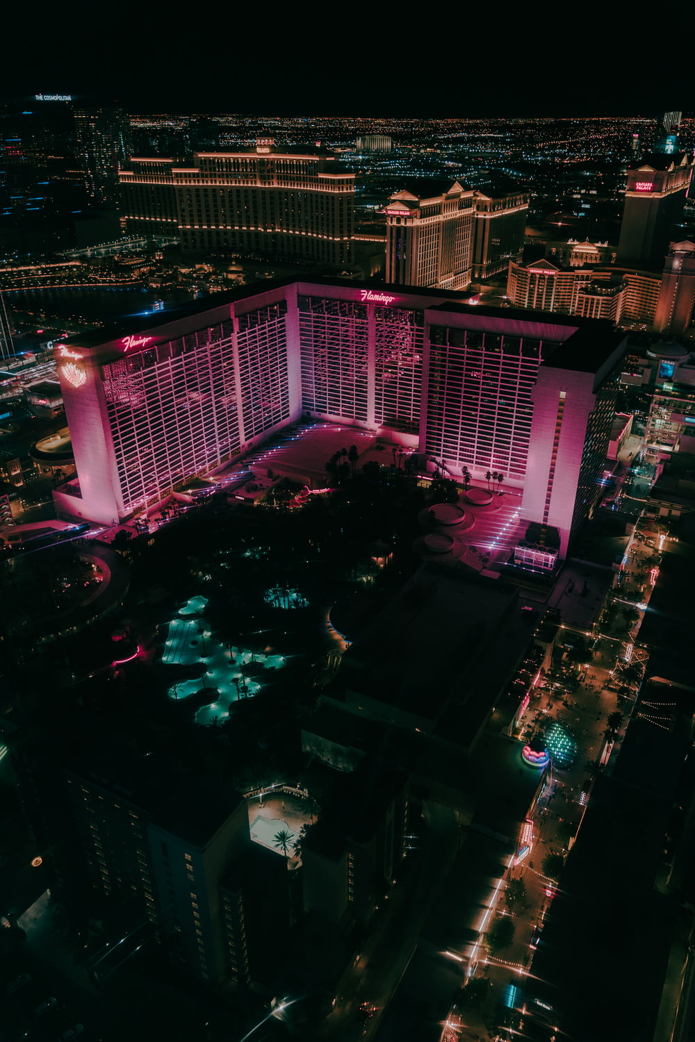 an aerial view of the las vegas strip at night