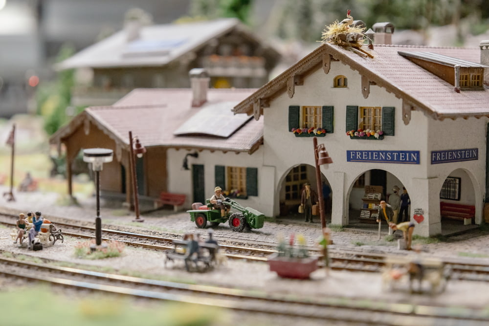 a model of a town with a train station