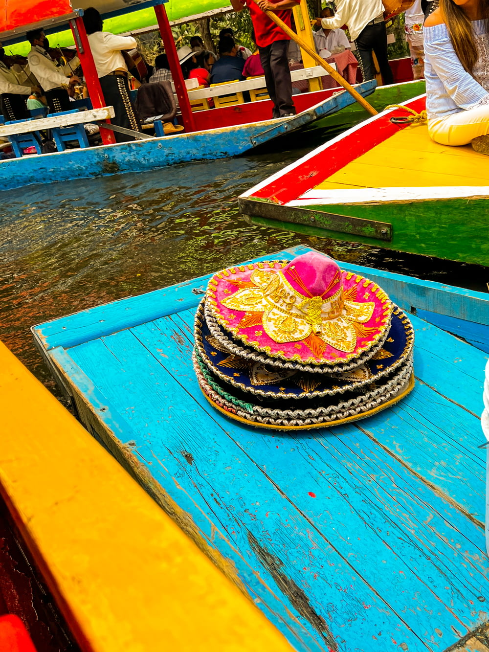 a colorful boat on a body of water