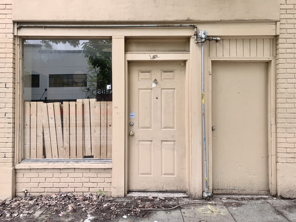 a couple of doors on a building