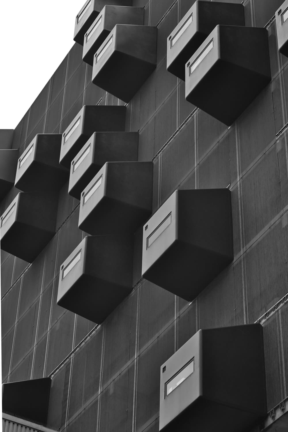 a building with black boxes
