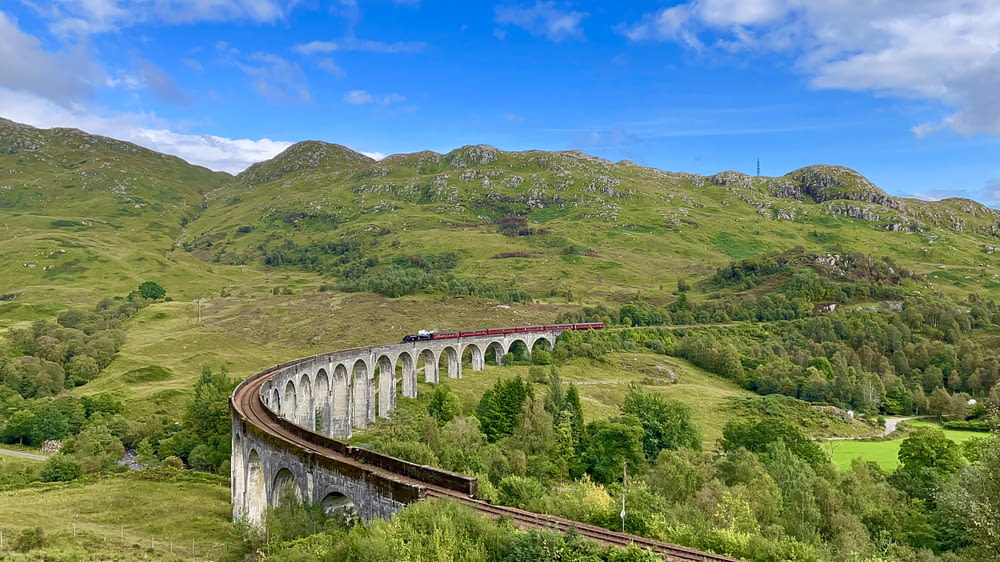 a train on a bridge over a valley
