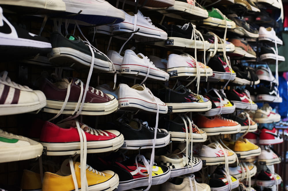 a large collection of shoes
