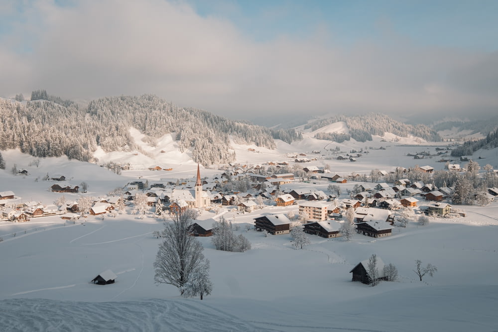 a town in the snow