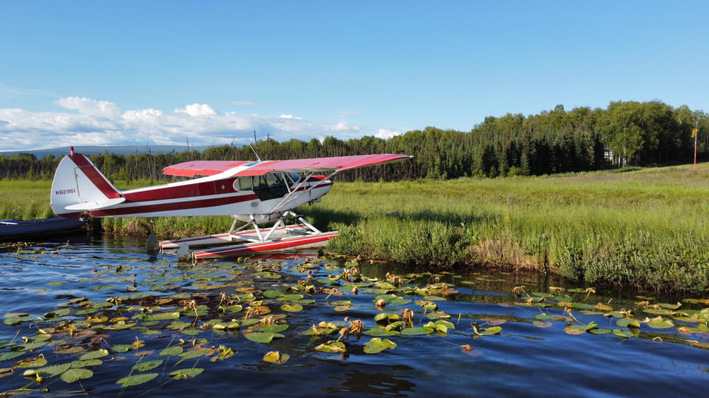 a small plane on a river