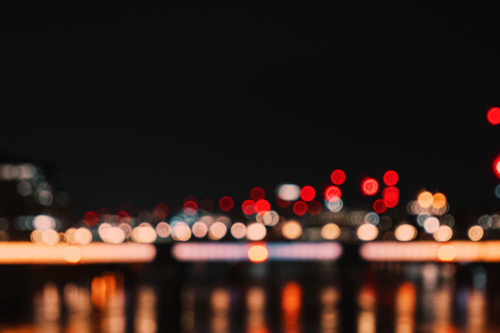 a blurry view of a city at night