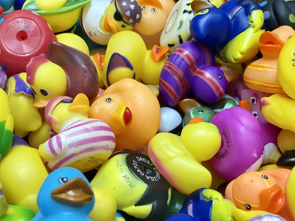 a pile of rubber ducks