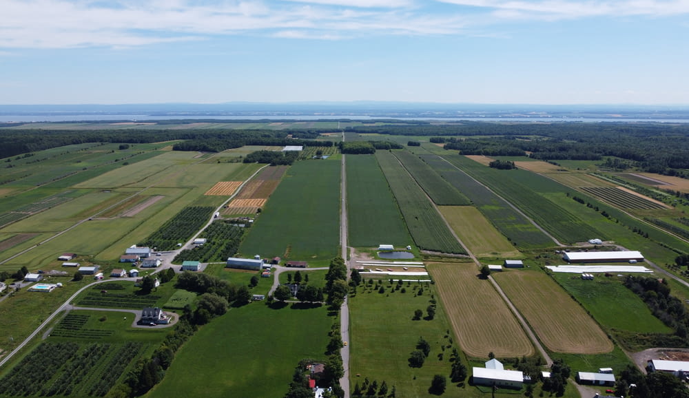 an aerial view of a farm