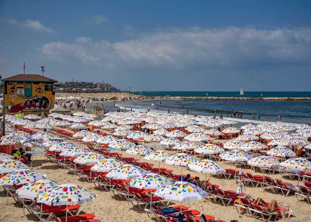 a beach full of umbrellas