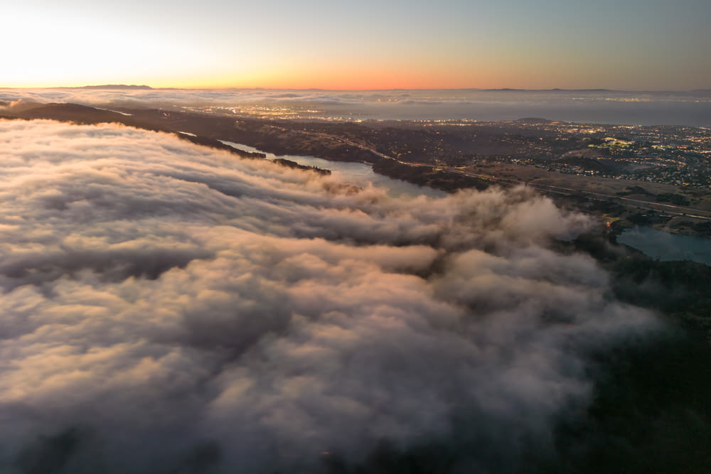 aerial view of clouds and the sun