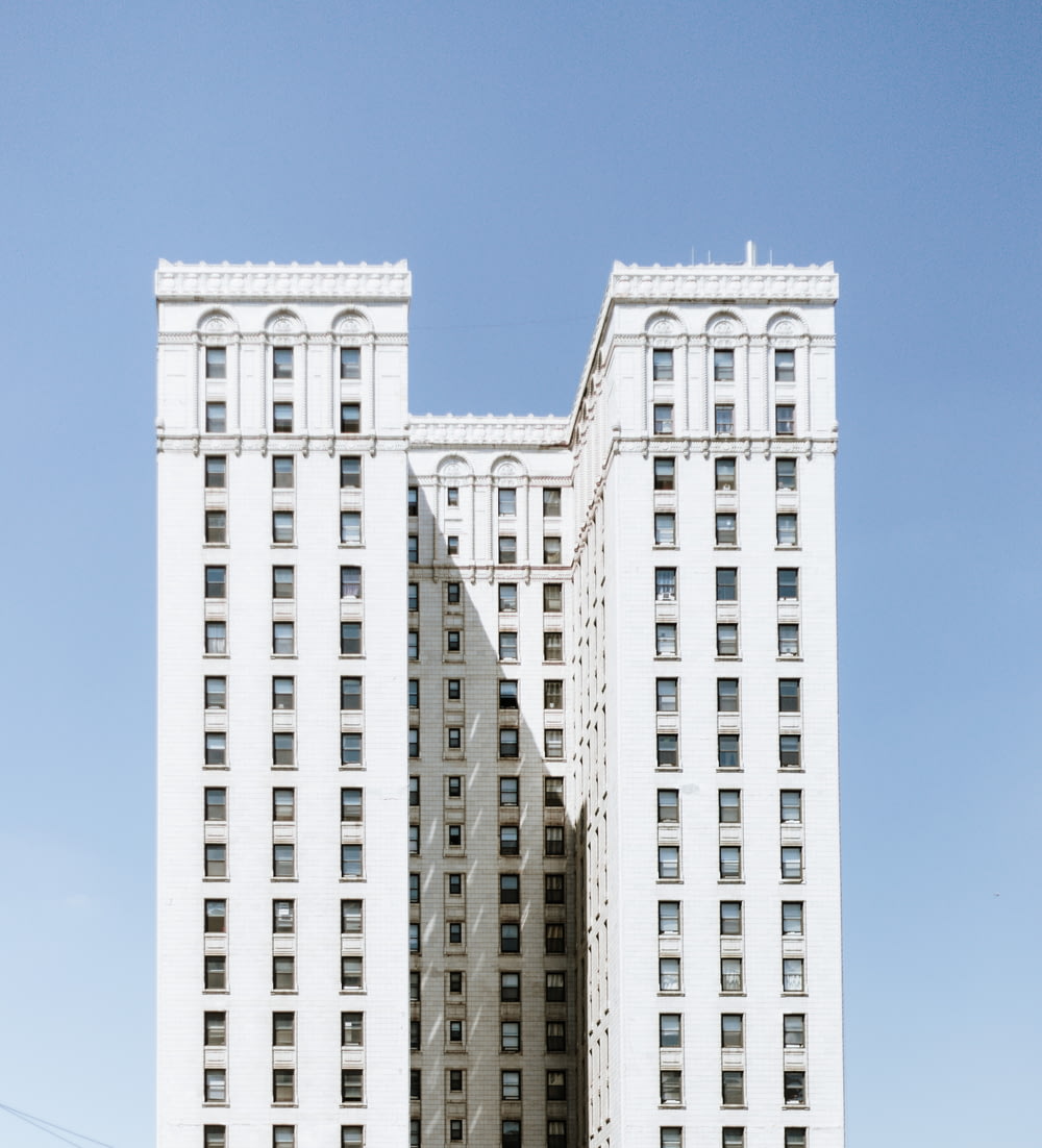 a tall white building