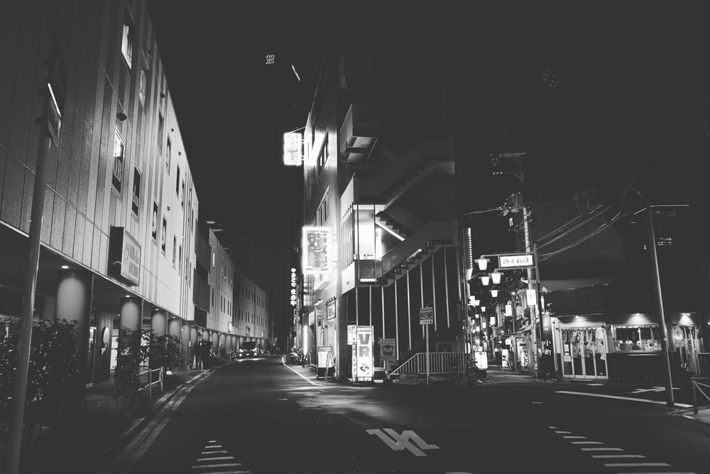 a city street at night