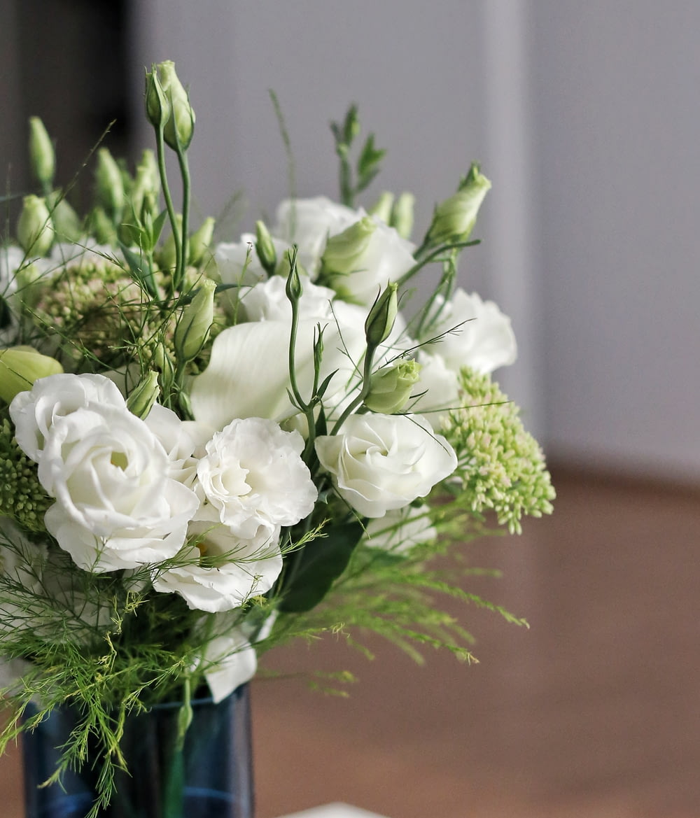a vase of white flowers