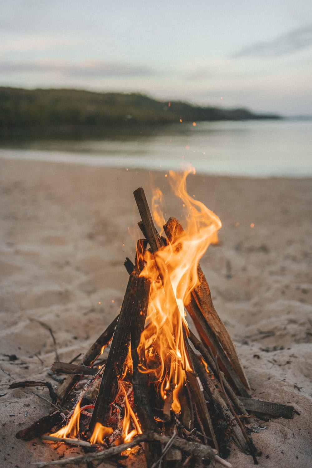 a bonfire on a beach