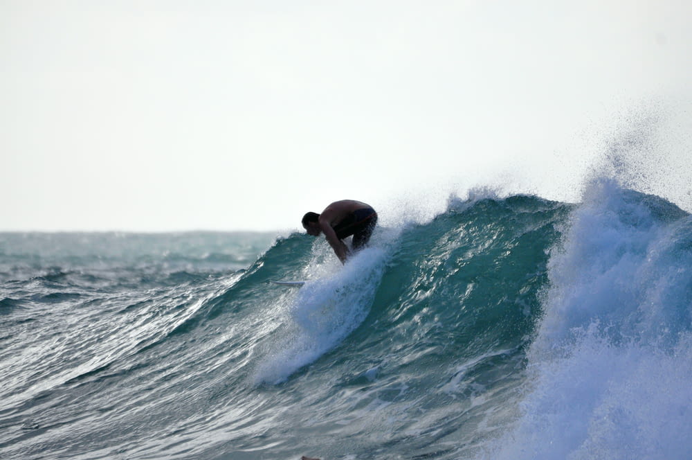 a man surfing a wave