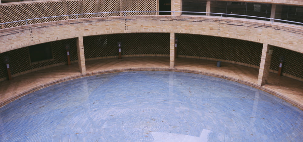 a swimming pool in a large building