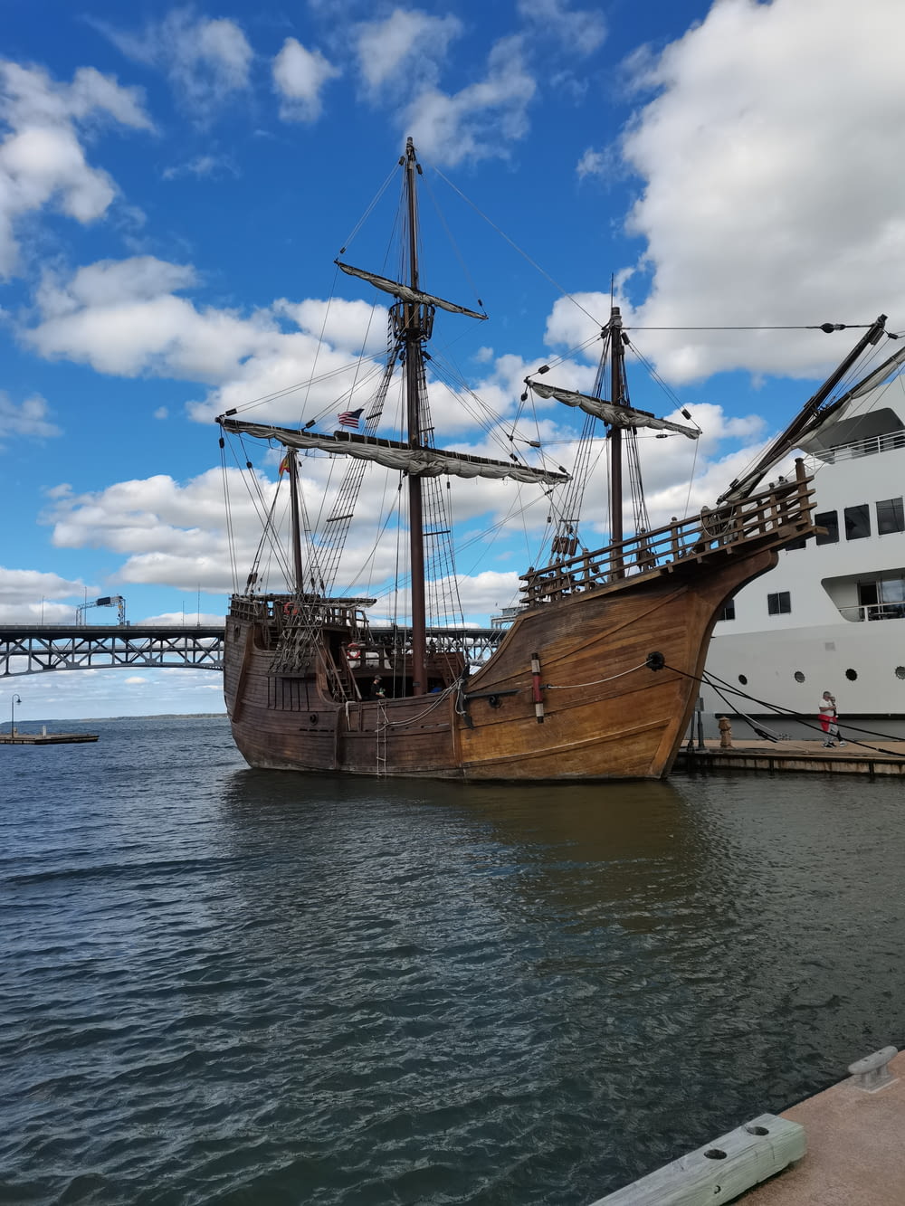 a large wooden ship docked