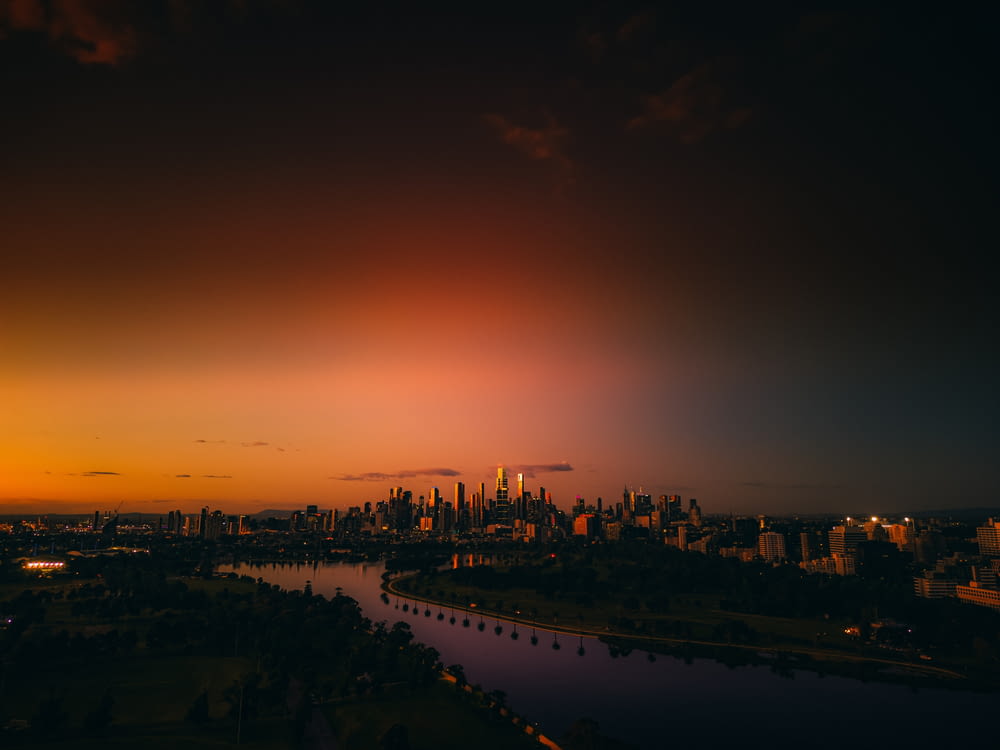 a cityscape at sunset