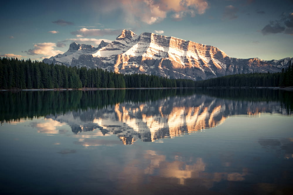 a mountain reflected in a lake