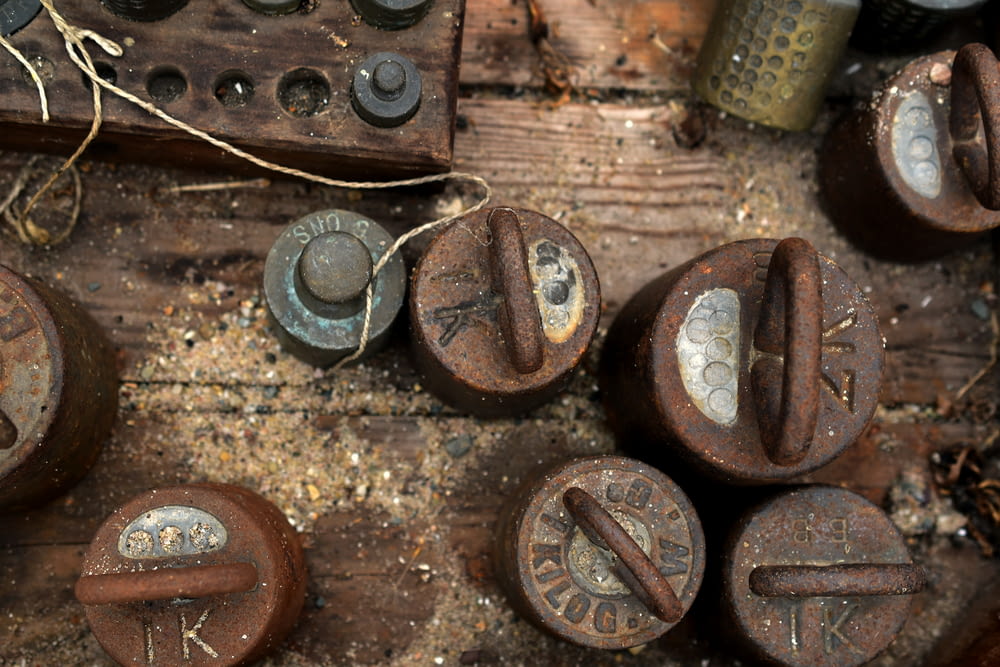 a group of old rusty gears
