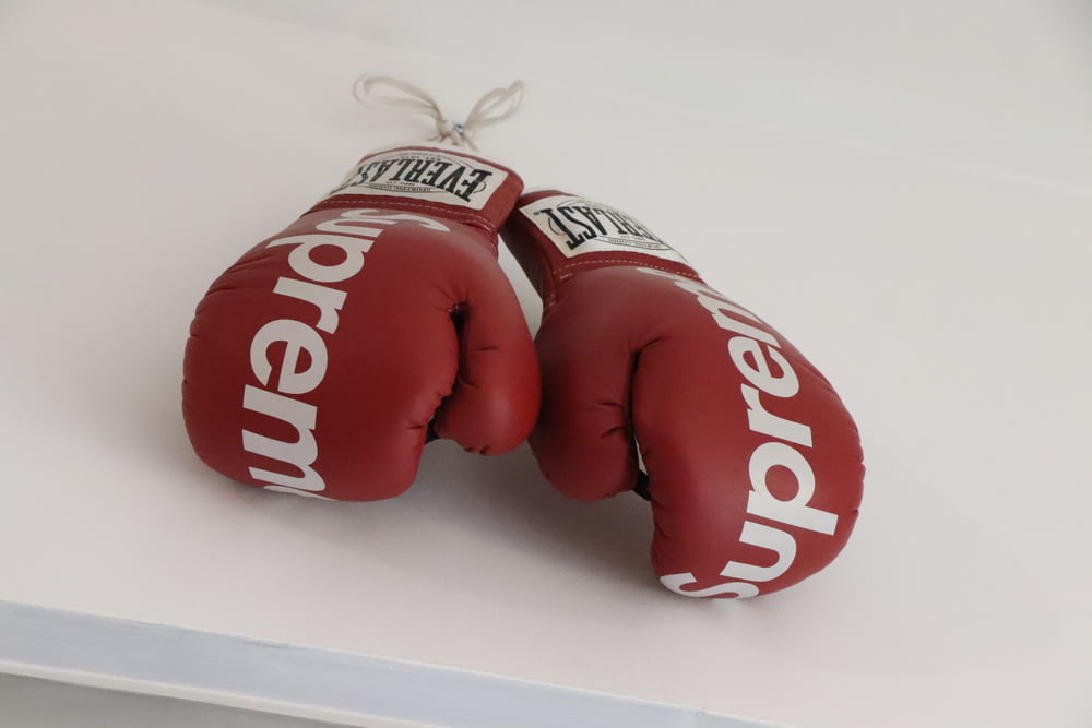 a pair of red boxing gloves