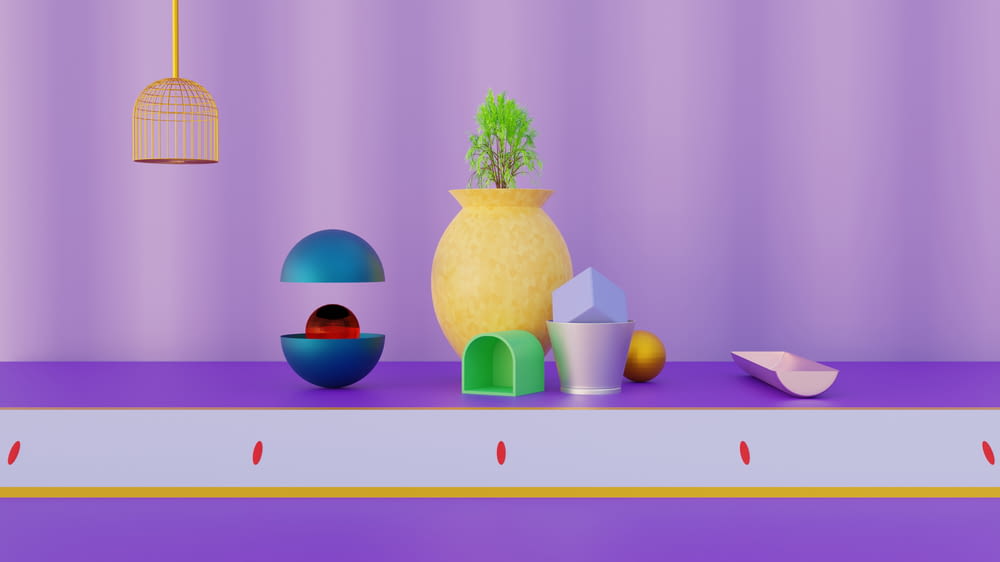 a group of colorful objects on a shelf