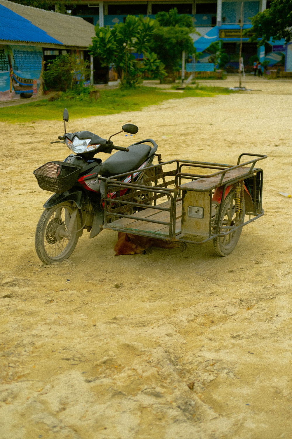 a motorcycle with a trailer attached to it