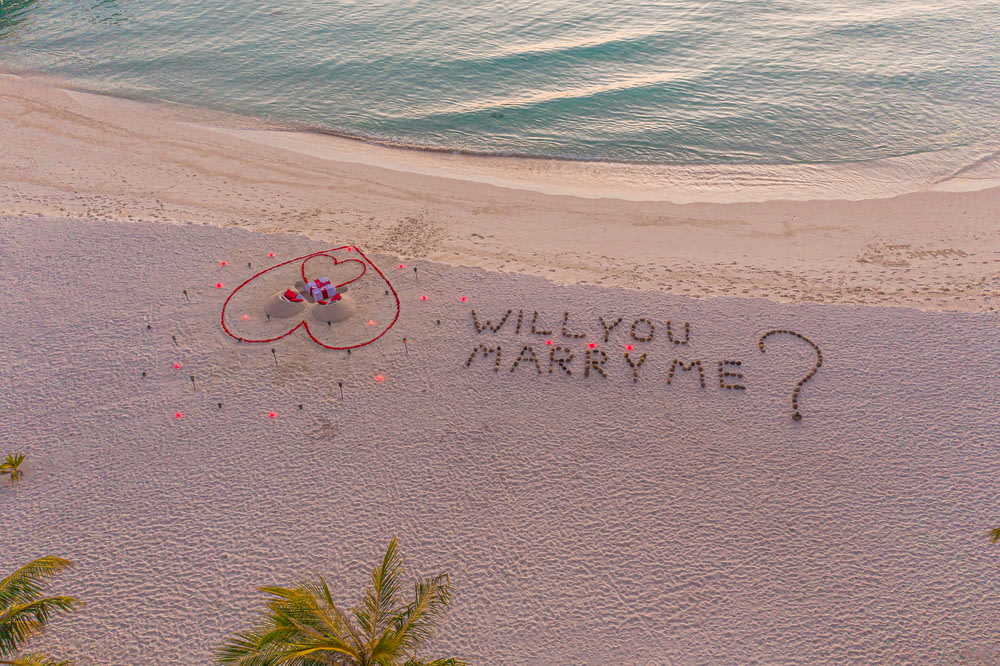 Un messaggio scritto nella sabbia su una spiaggia