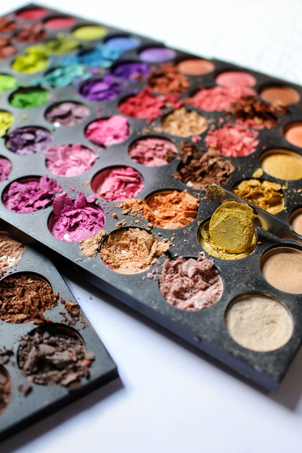 a close up of a palette of makeup