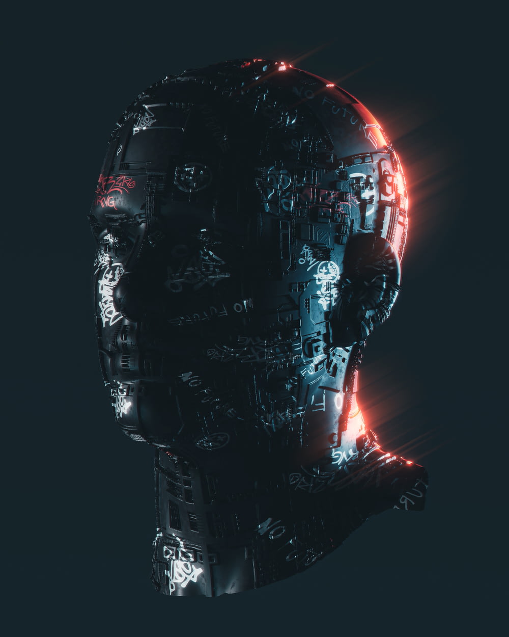 a man's head with a glowing light coming out of it