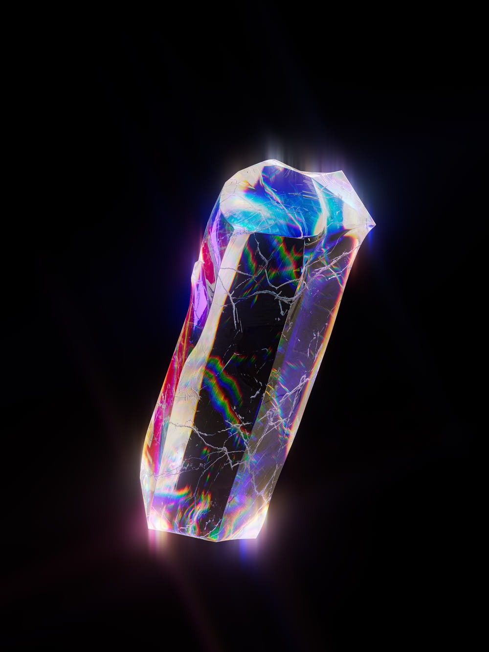 a very colorful diamond on a black background