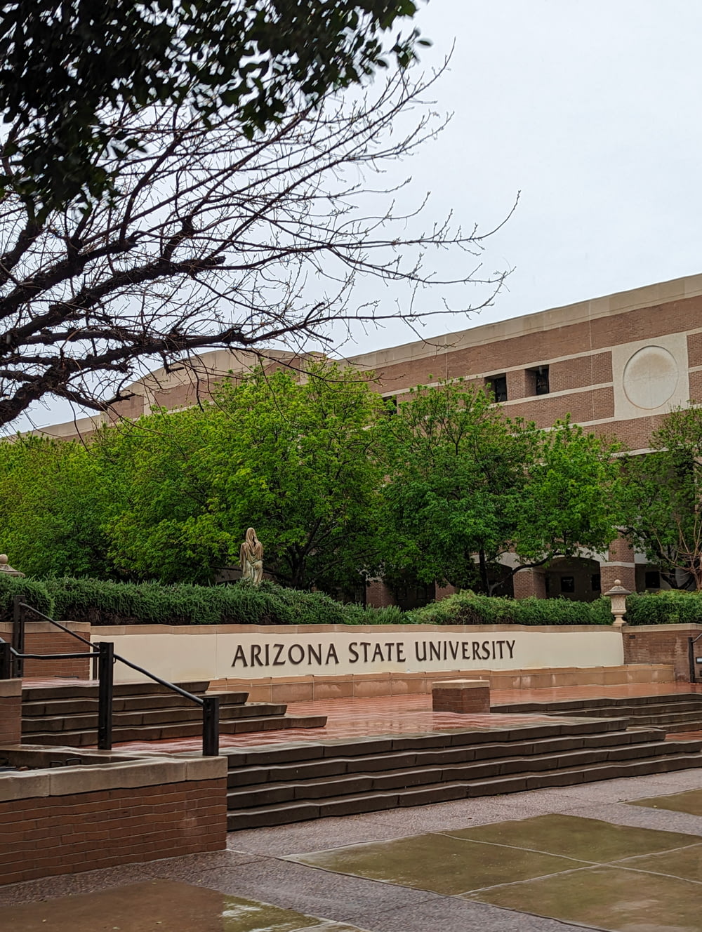 the arizona state university sign is in front of a building
