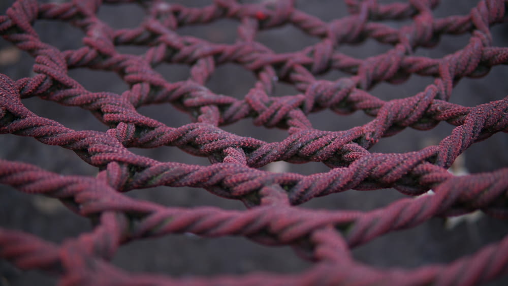 a close up of a red rope with a black background