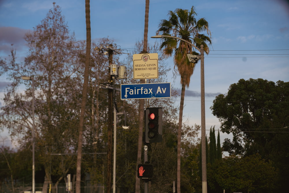 a traffic light with a street sign above it