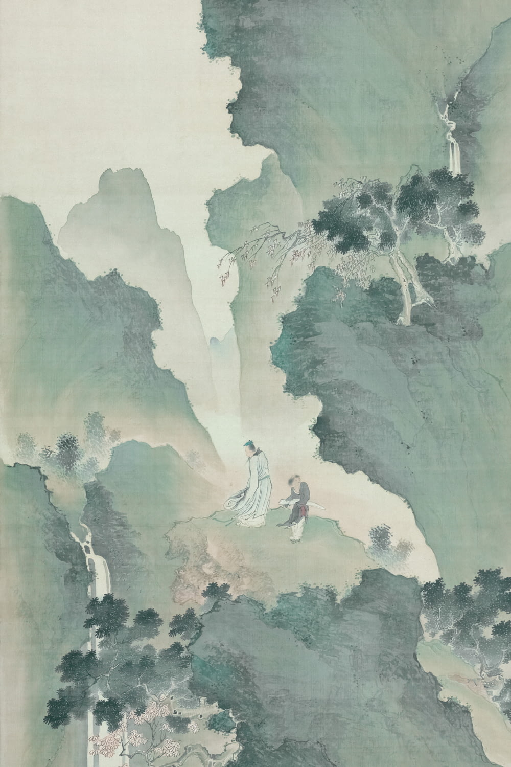 a painting of a person standing on a hill