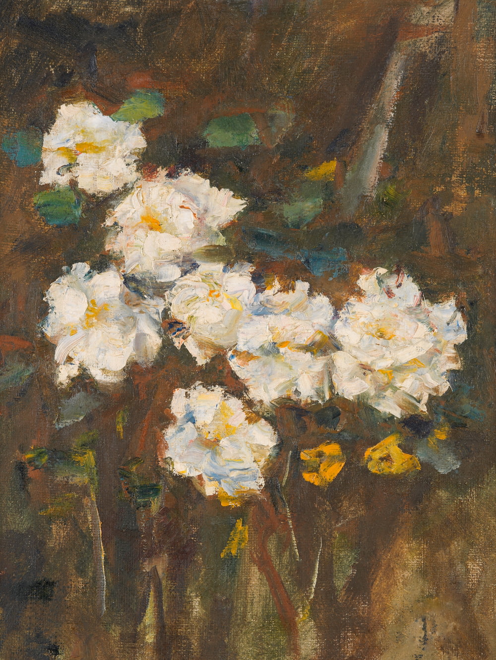 a painting of white flowers in a vase