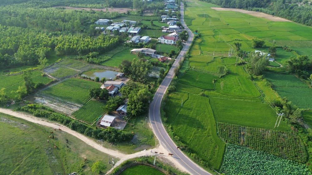 an aerial view of a rural area in the country