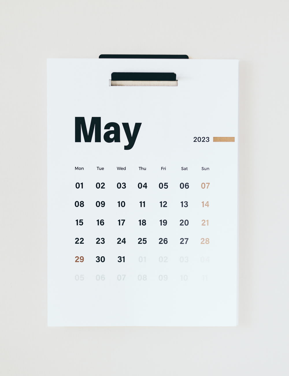 a calendar with the word may on it