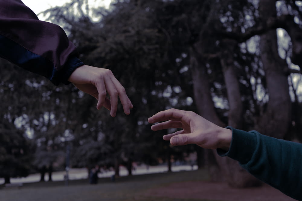 two people reaching out their hands to touch each other