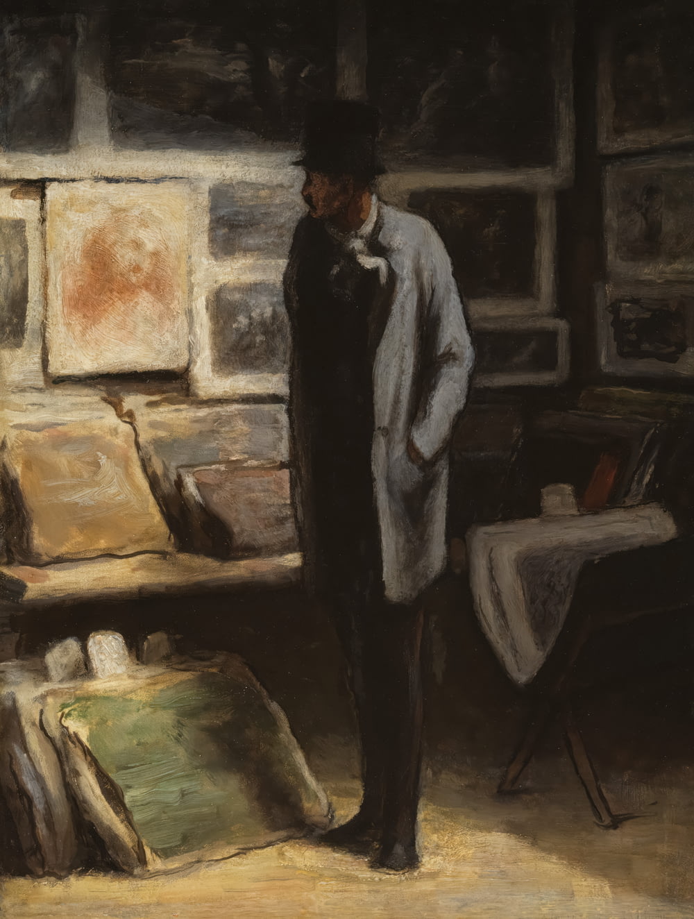 a painting of a man standing in a room
