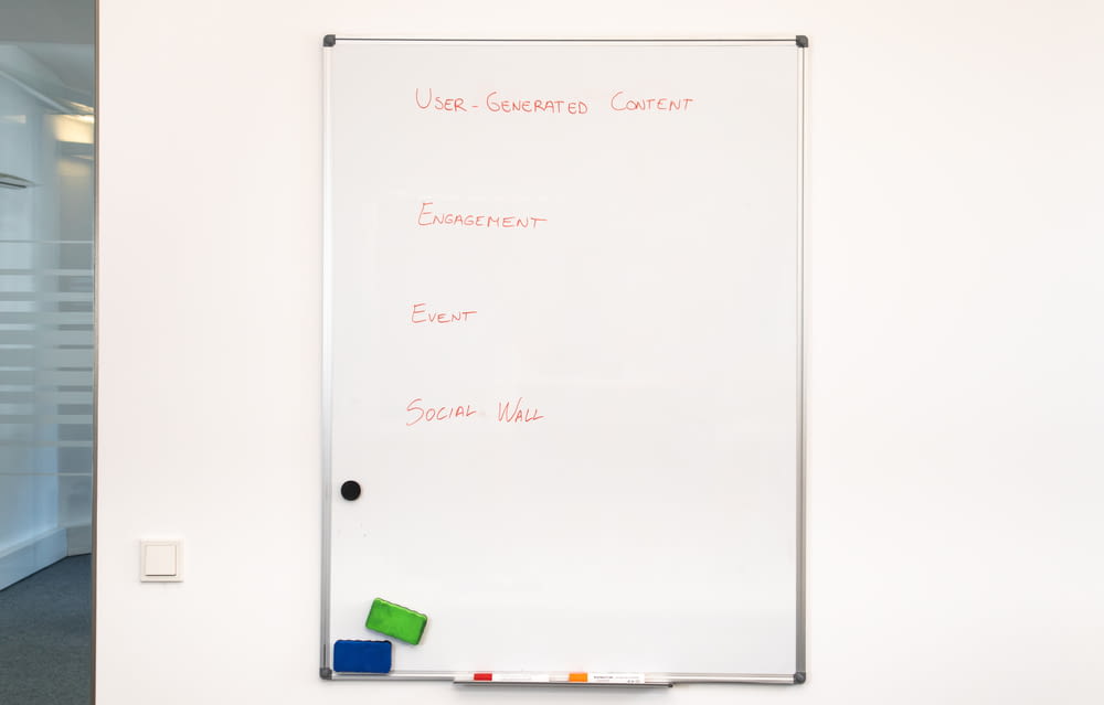 a white board with writing on it in a room