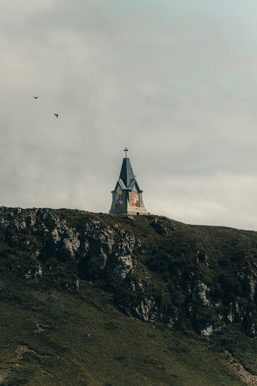 새가 날아가는 언덕 위의 교회