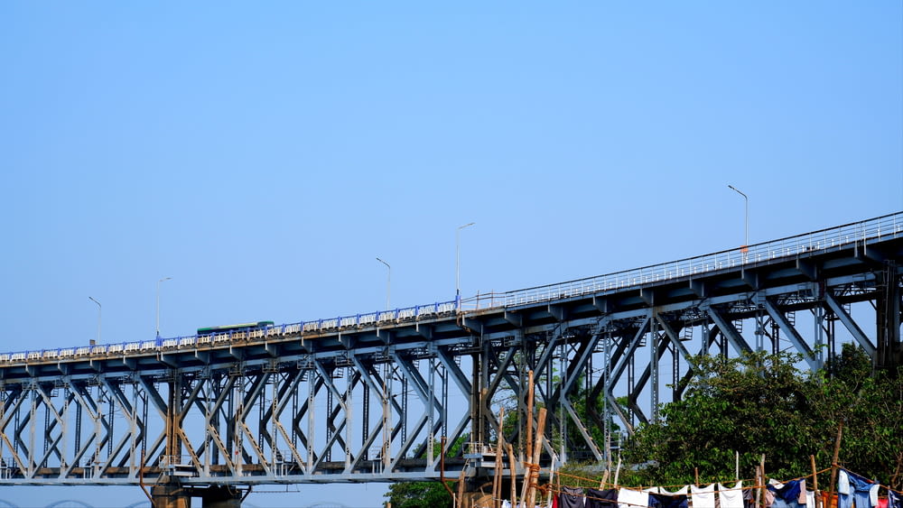a train is crossing a bridge over a body of water