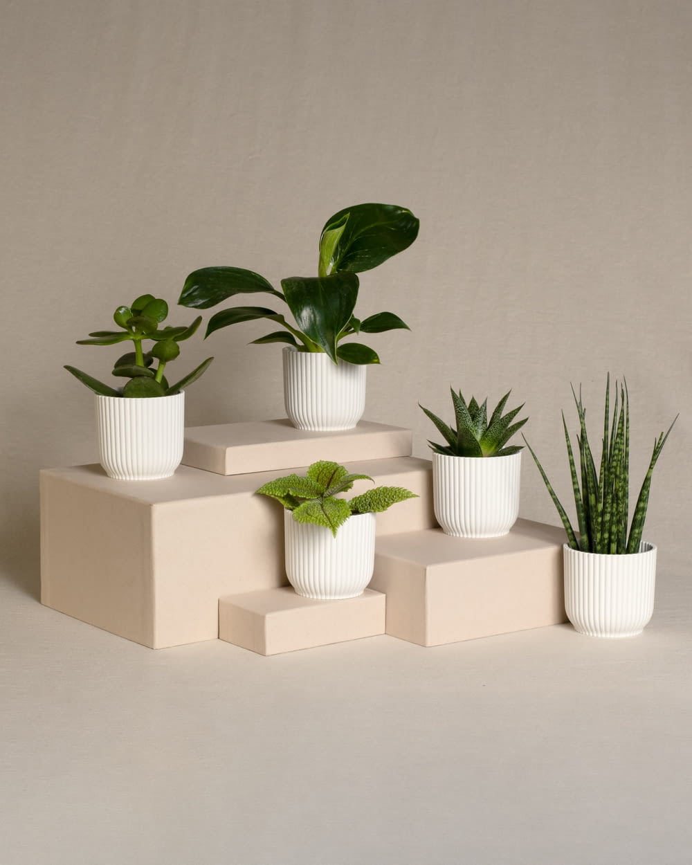 a set of four planters sitting on top of each other
