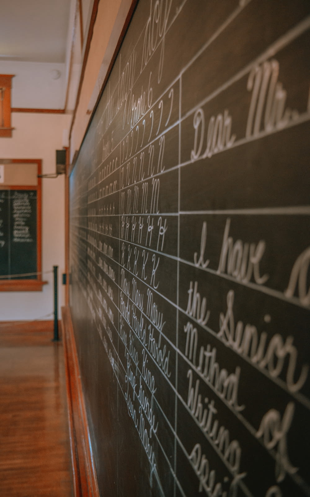 a blackboard with writing on it in a room