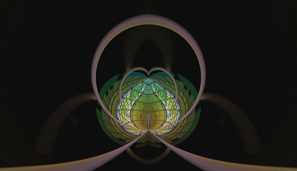 a computer generated image of a flower in a dark room