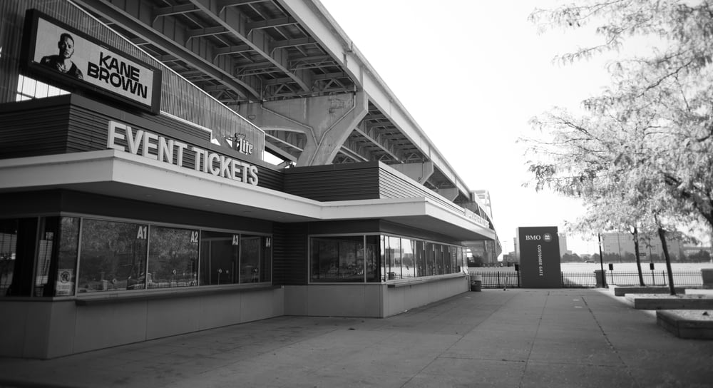 a black and white photo of a movie theater