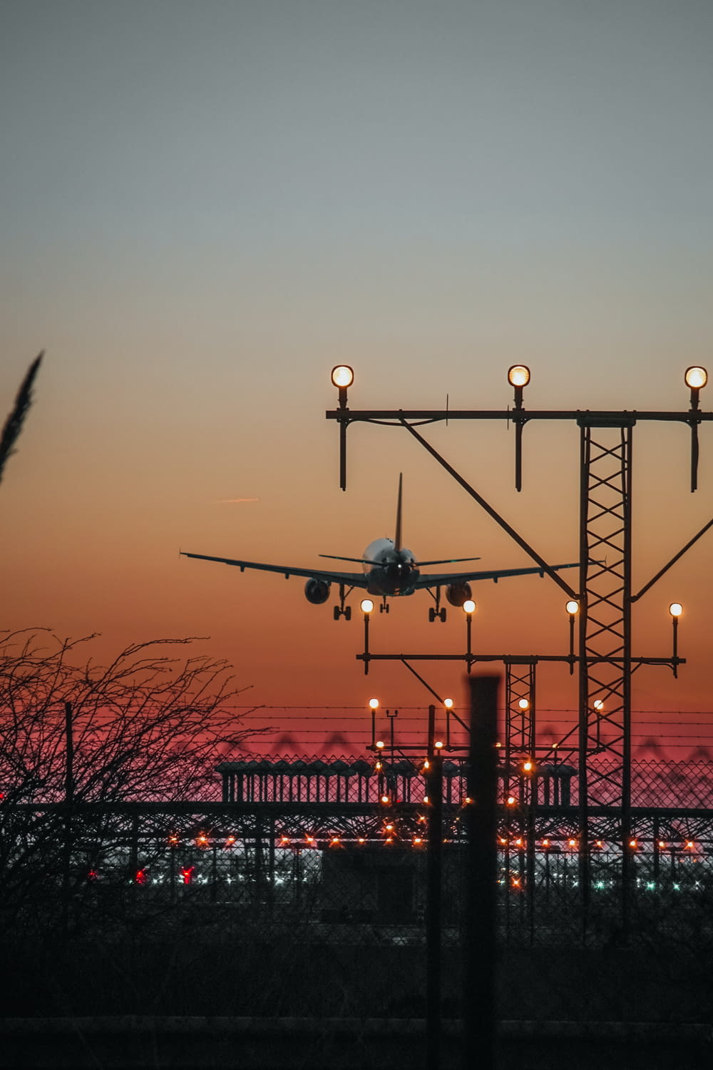 an airplane is taking off from an airport runway
