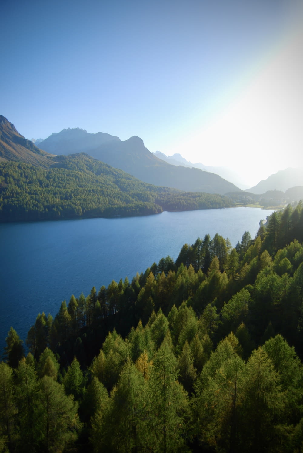 un lac entouré d’arbres verts et de montagnes