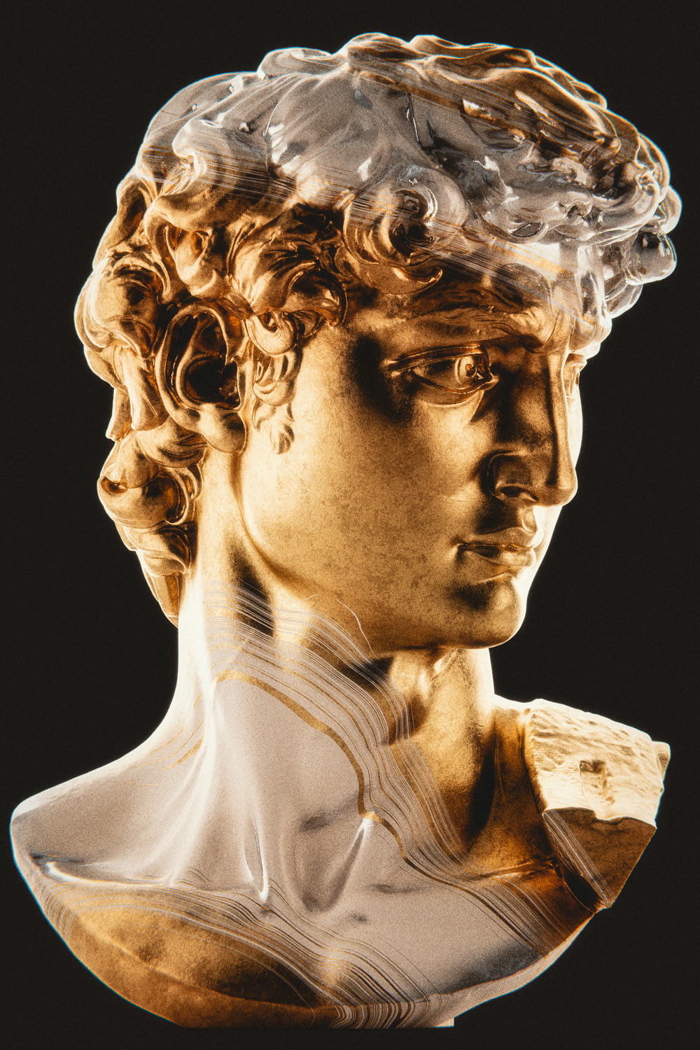 a close up of a statue of a man with curly hair